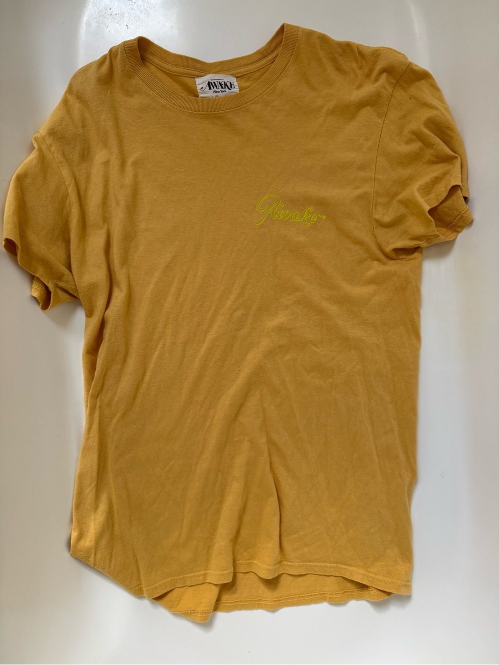Awake NY Mustard Yellow Script Logo Tee